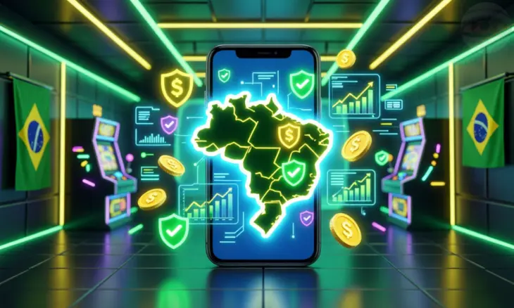 Карта Бразилии на экране смартфона с графиками трафика и элементами онлайн-казино для статьи об арбитраже в 2026 году